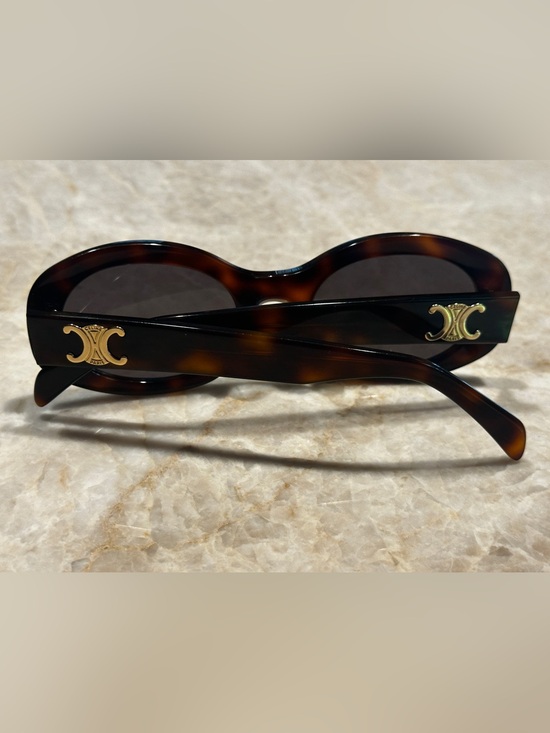 Celine Accessories - Celine TRIOMPHE Tortoise Oval Sunglasses with Dark Lenses